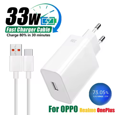 33W SuperVOOC Fast Charging USB Charger For OPPO K13 Turbo Reno 12 Find X8 Pro Realme 14 15 OnePlus 13 13R Nord 4 5 Type C Cable