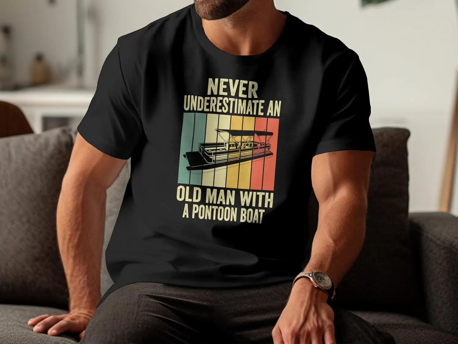 Boating Humor Never Underestimate Old Man Funny Boat Captain, Nautical Fishing Joke,Unisex t-Shirt…