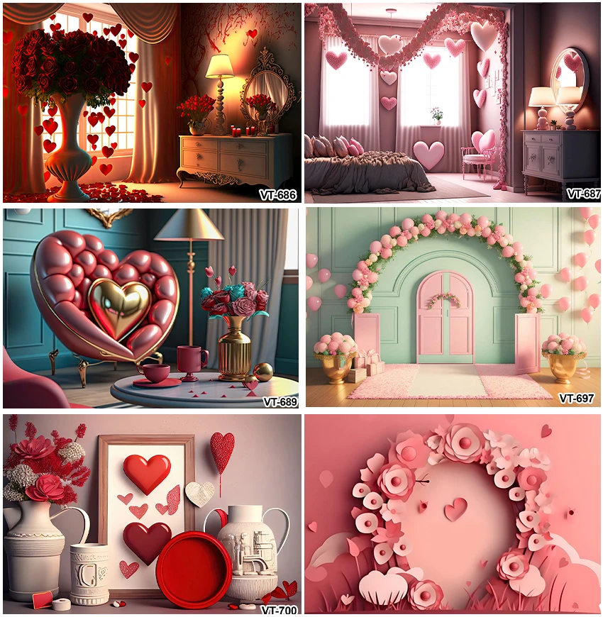 

Wedding Room Decoration Marriage Bridal Shower Photographic Backgrounds Pink Balloons Red Roses Valentine Day Portrait Backdrops