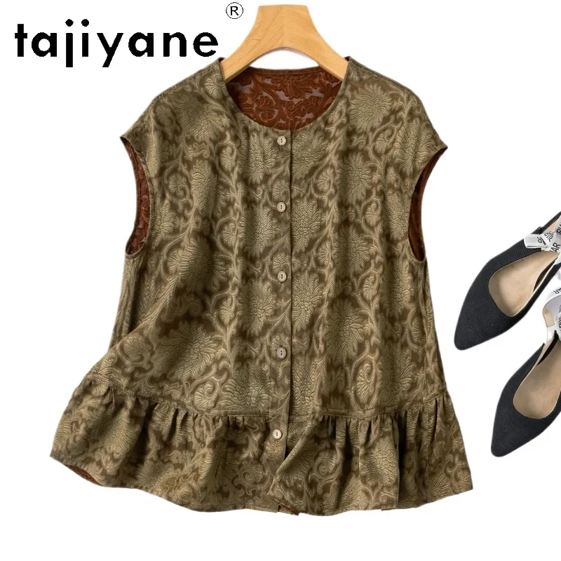 

TAJIYANE 100% Real Mulberry Silk Women's Tanks Reversible Xiangyun Sha Vest O-Neck Loose Summer Tops for Woman Clothes 2026 топ