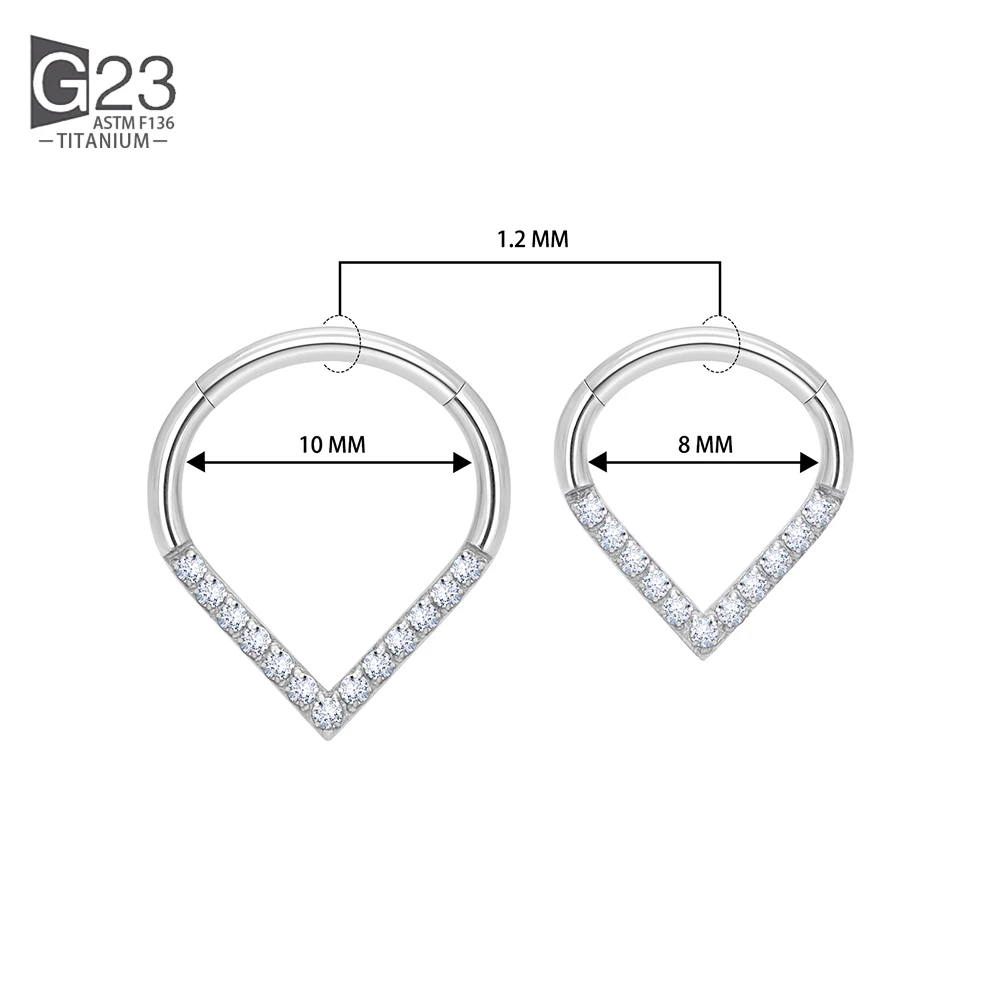 F136 Titanium Hinged Tear Drop Segment Ring Septum Nose Clicker Piercing Cz Lip Labret Ear Tragus Cartilage Daith Helix Earring view 6