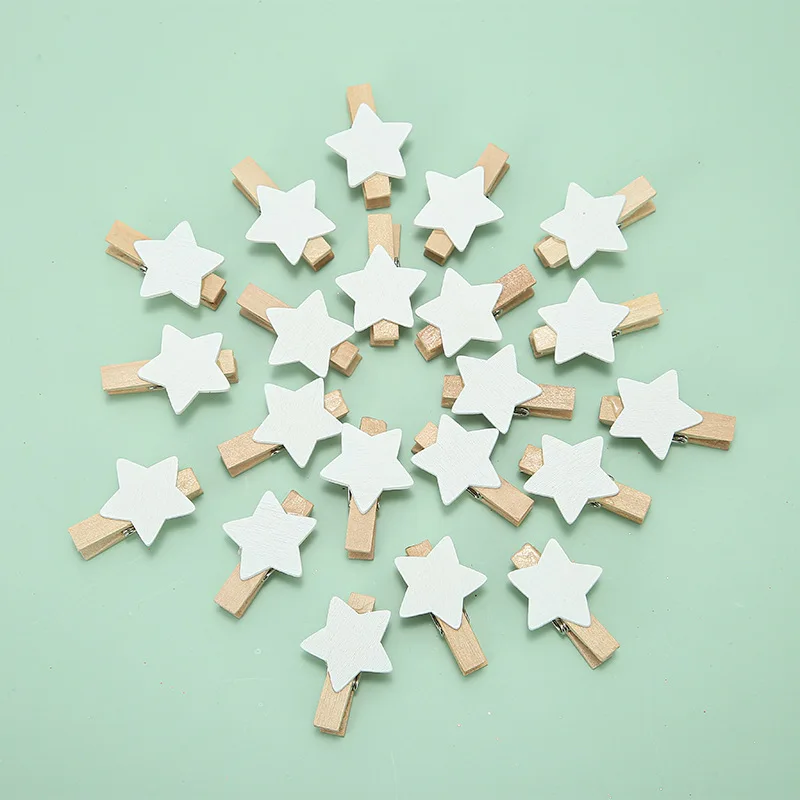 35x25mm 20pcs Wooden White Star Photo Clips Memo Paper Peg Clothespin Stationery Christmas Wedding Party Craft DIY Home Decor