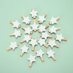 Pinzas de madera para fotos de estrella blanca, 35x2, 5mm, 20 piezas, papel para notas, clavija para ropa, papelería, Navidad, fiesta de boda, artesanía, decoración del hogar