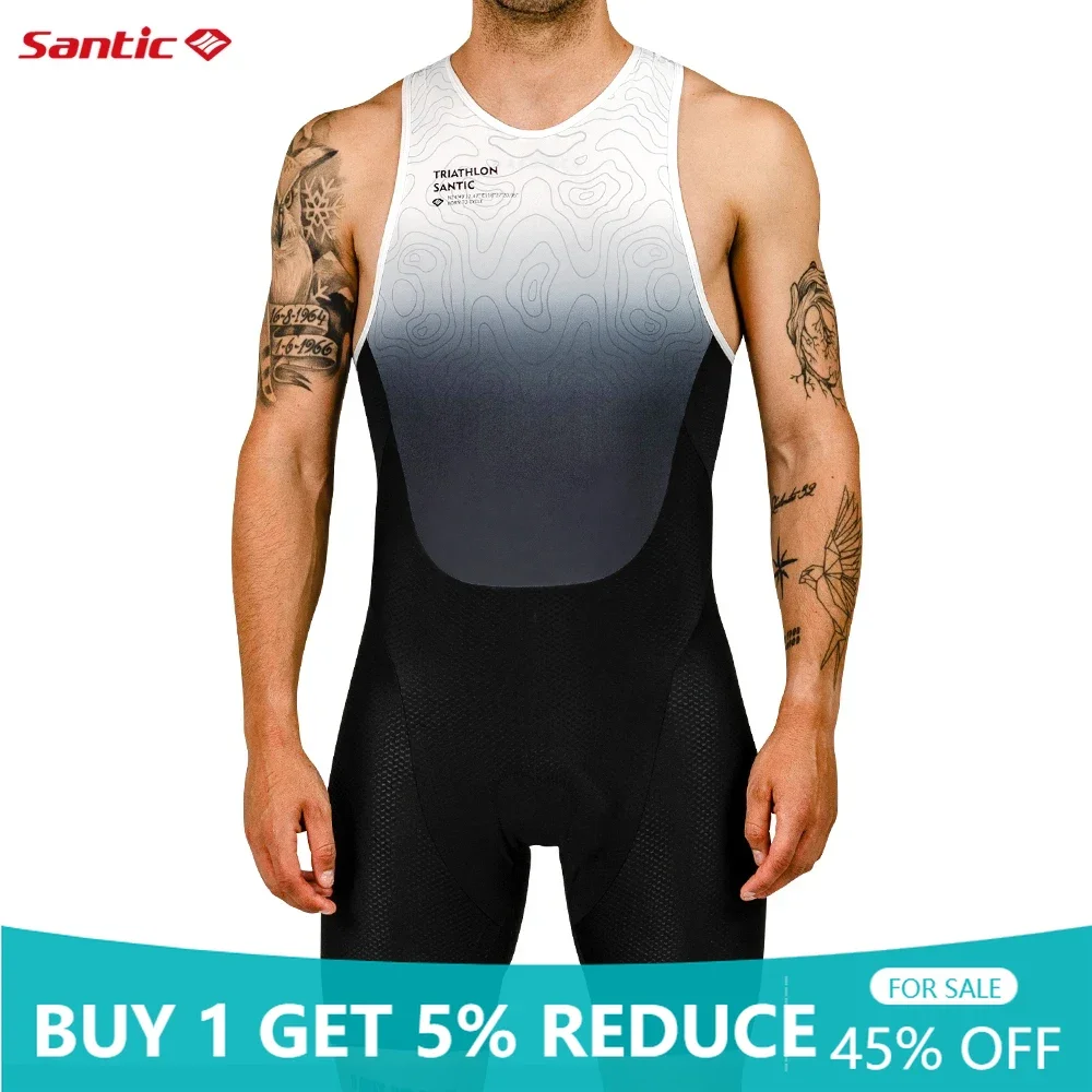 Santic Men's Triathlon Sleeveless Quick Drying Close Fitting Cycling Sets Professional Athletic Bicycle Clothes