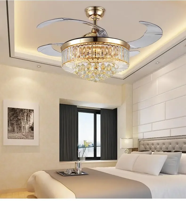 Led Luxury Gold Crystal Ceiling Fan With Lights 42 Inch Remote Control 110V 220 V Ceiling Fan Nordic Home Decorative Fans Light - Image 3