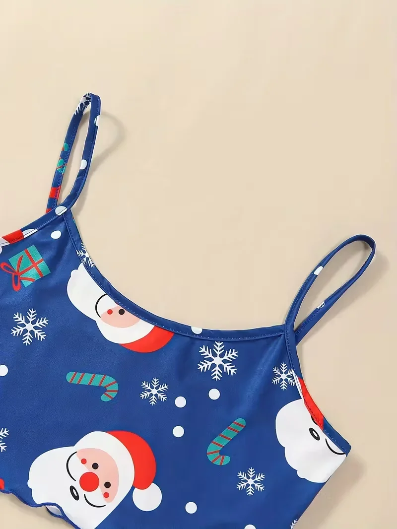 طقم بيجامة مطبوع عليه ندفة الثلج لعيد الميلاد سانتا للنساء، ملابس نوم مثيرة برقبة دائرية، طقم شورت ملابس للاستلقاء