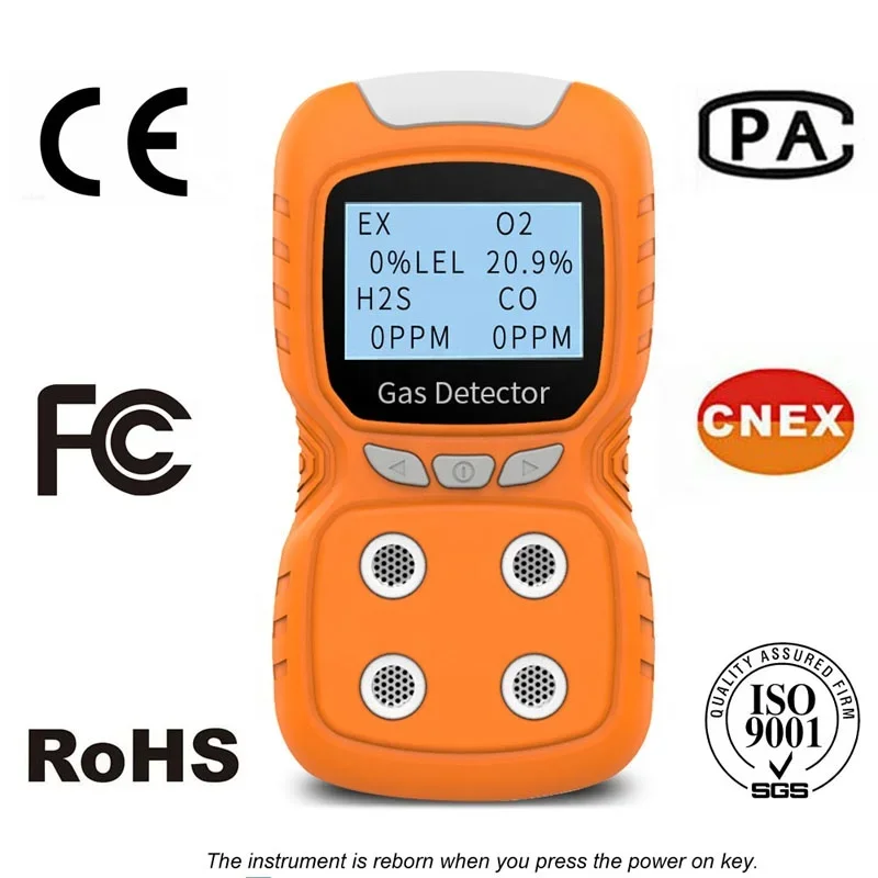 Portable multi gas detector  4 gas monitor with micro clip (H2S, O2, CO, and Ex )  4 gas detector