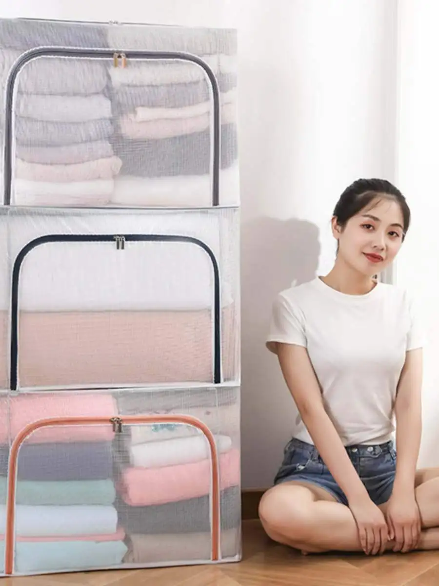 

Большой прозрачный нейлоновый складной органайзер для хранения одежды, корзина-ящик для общежития, бытовой органайзер для хранения