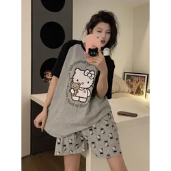 Sanrio Hello Kitty Summer Autumn Short Long Casual Cartoon Women's Pajamas Homewear Silk Pajamas Women's Sleepwear Suit