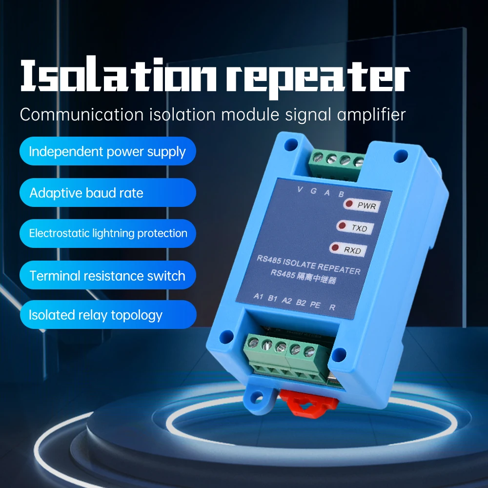 RS485 Hub Isolation Répéteur 2-Port Communication Isolation Module Signal Amplificateur DC 12-36V