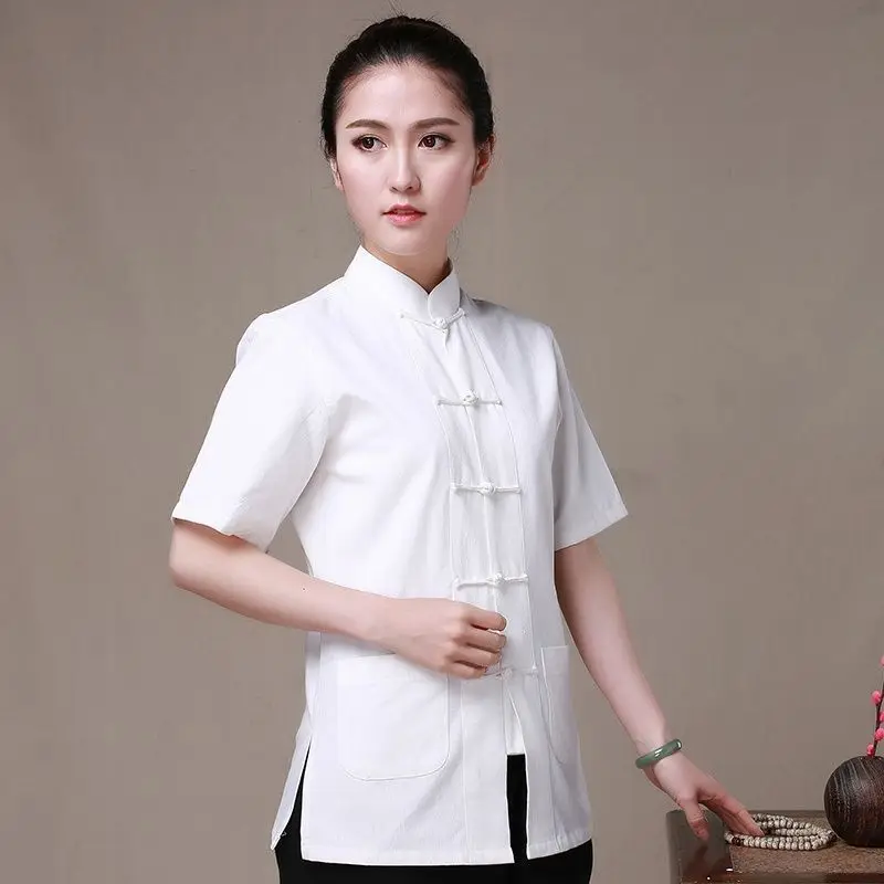 New Chinese Style Buttons Summer Short Sleeve Cotton Linen Lightweight Men's Tang Suit Top Thin Fabric Traditional Hanfu Clot...