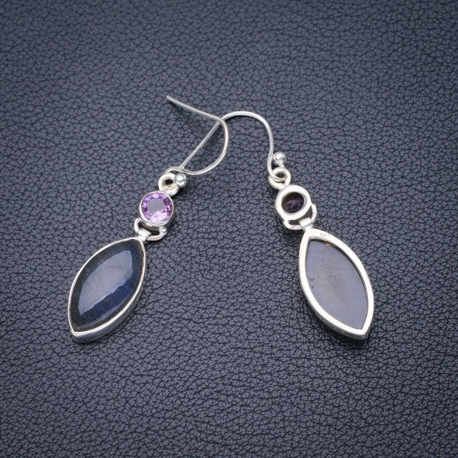 

StarGems Natural Blue Fire Labradorite Amethyst Handmade 925 Sterling Silver Earrings 1.75" E6166