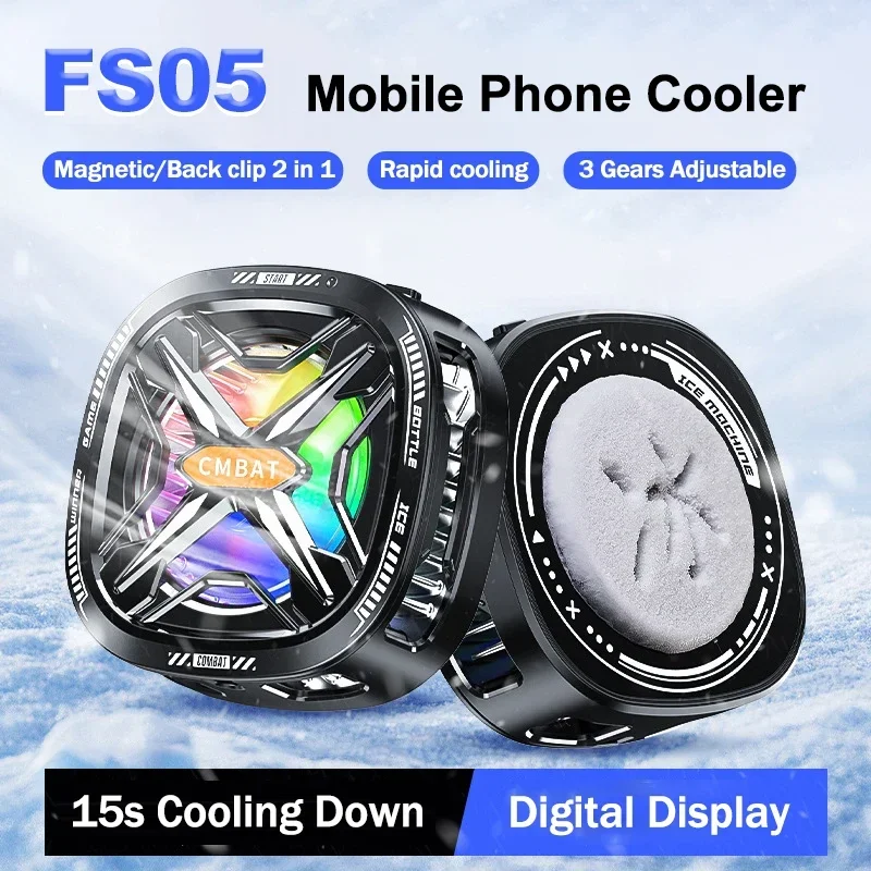 Fs05 dissipador de calor fresco para celular, radiador semicondutor magnético/clip traseiro, três velocidades ajustável, resfriamento rápido, refrigerador de jogo pubg