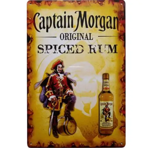 Vintage Captain Morgan Distressed Metal Sign,  Gold Spiced Rum Tin Sign