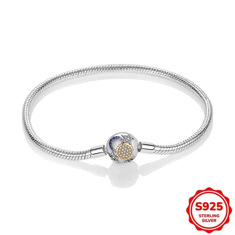 

Original Bracelet 925 Sterling Silver 17-20CM Star Moon Sun Bracelet Fit DIY Charms Beads Fashion Women Jewelry