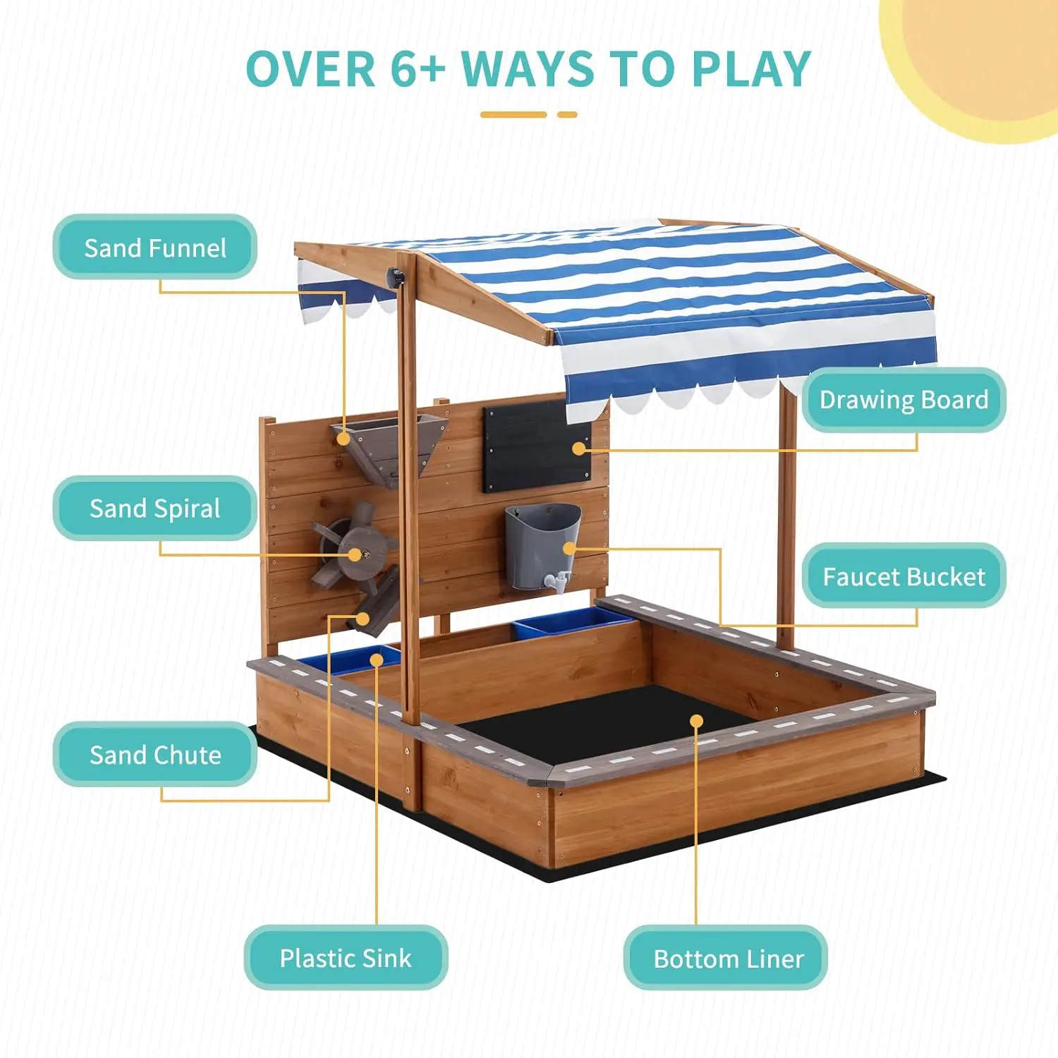 #Large Wooden Sandbox with Roof Canopy Adjustable Cover Funnel Drawing Board for Backyard Garden Beach Patio, Customized