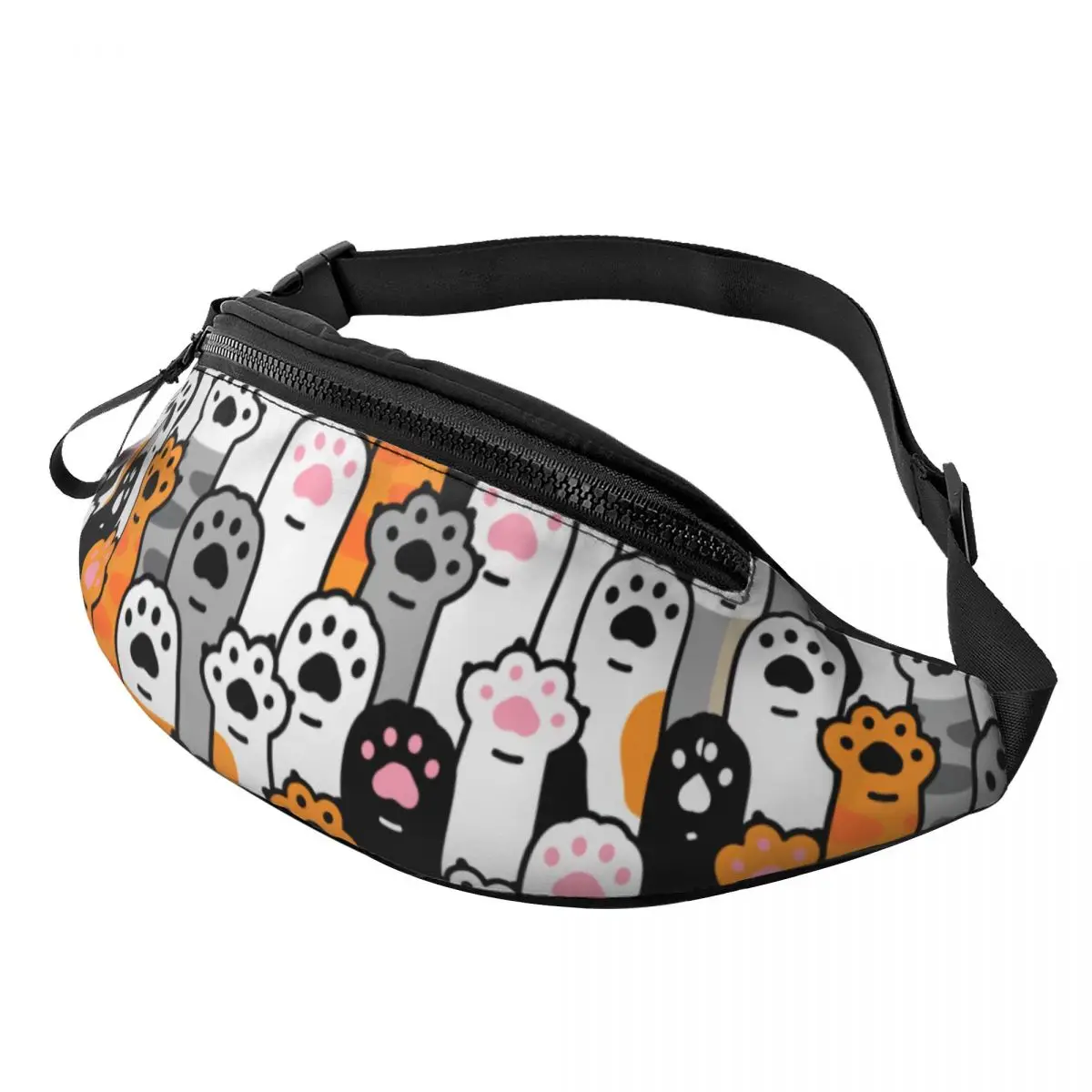 Custom Colorful Cartoon Kitten Cat Fanny Pack Men Women Black Cats Crossbody Waist Bag for Running Phone Money Pouch