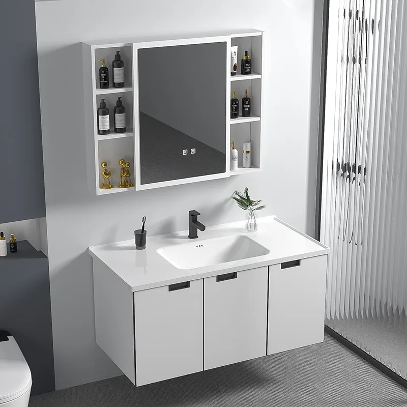 

Customized white space honeycomb aluminum bathroom cabinet ceramic integrated basin toilet washbasin balcony hand wash cabinet c