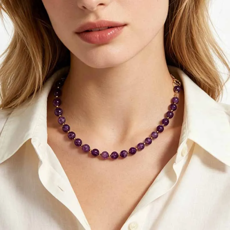 Hot Selling Natural Stone Crystal Good Luck Amethyst Clavicle Chain French Romantic Niche Design Crystal Necklace