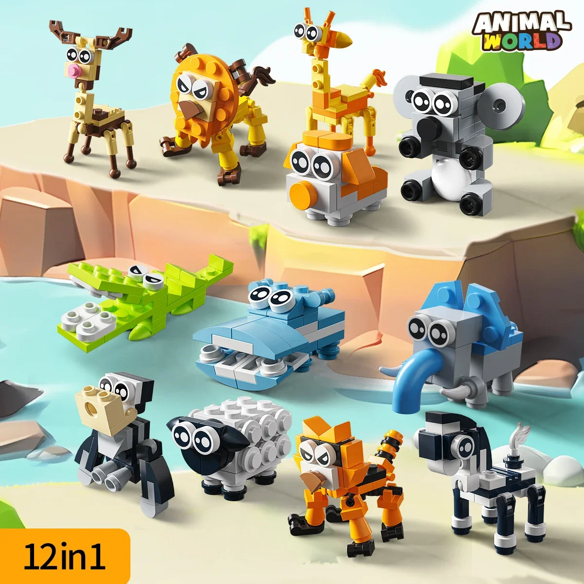

KAVOWORLD 12-in-1 Animal Blocks Educational Toys Children's Gift Creative Mini Zoo Animals DIY Bricks STEM Construction Kids Toy