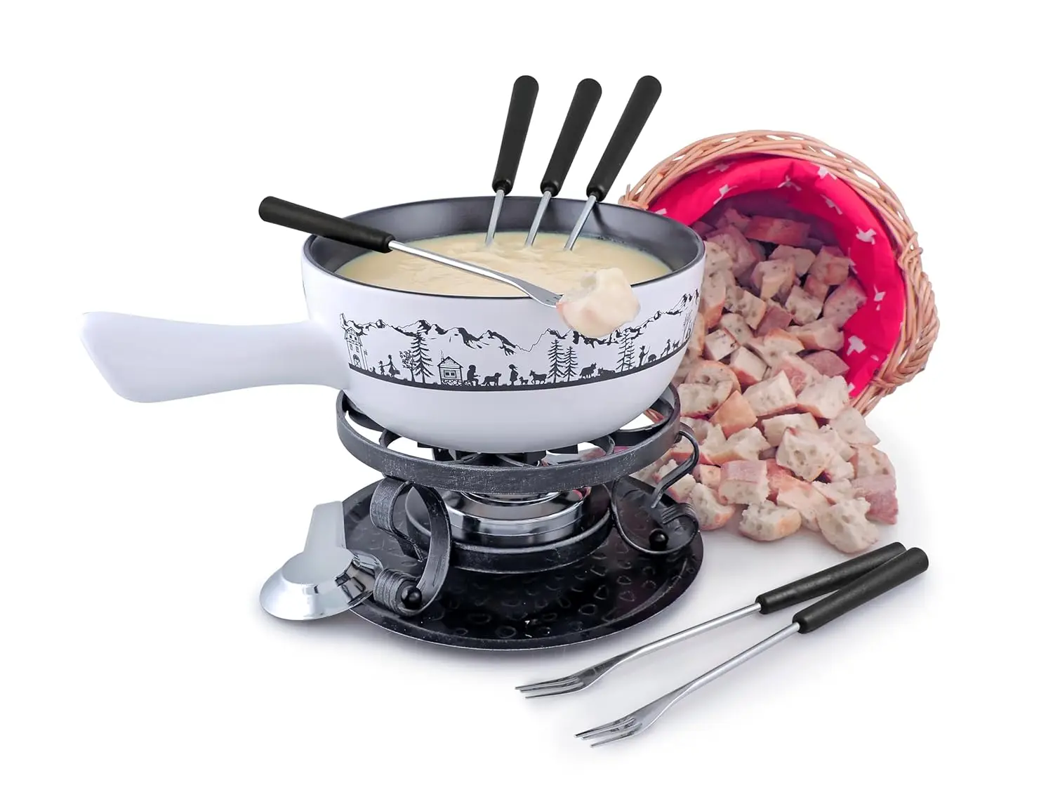 Heidi Cheese Fondue Set - 2.8 QT / 2.65 L - Ceramic Fondue Pot with Rechaud, Fondue Burner, 6 Forks & Recipe Card - Ideal for Me