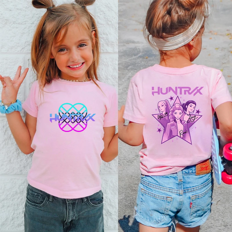 Crianças camiseta kpop demônio caçador caçadorx gráfico topos harajuku coreano meninos meninas streetwear manga curta camisetas crianças roupas