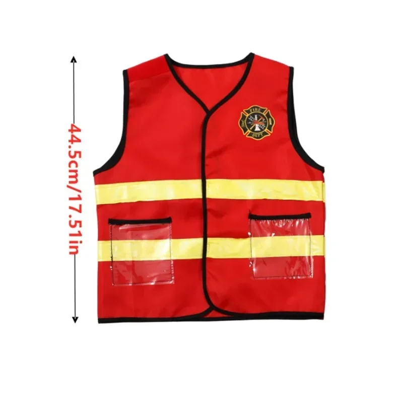 2026 유아용 빨간 소방관 의상 프린트 플레이 조끼 드레스업 세트 사실적인 모험 영웅 장난감 어린이 놀이집 생일 선물