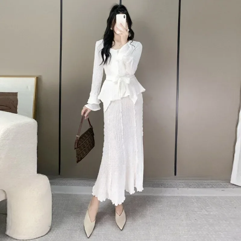 SMVP 2025 Spring Autumn Women 2-Piece Solid Color Single-Breasted Lace-Up Top High-Waisted Casual Fashion Half Skirt Female Suit