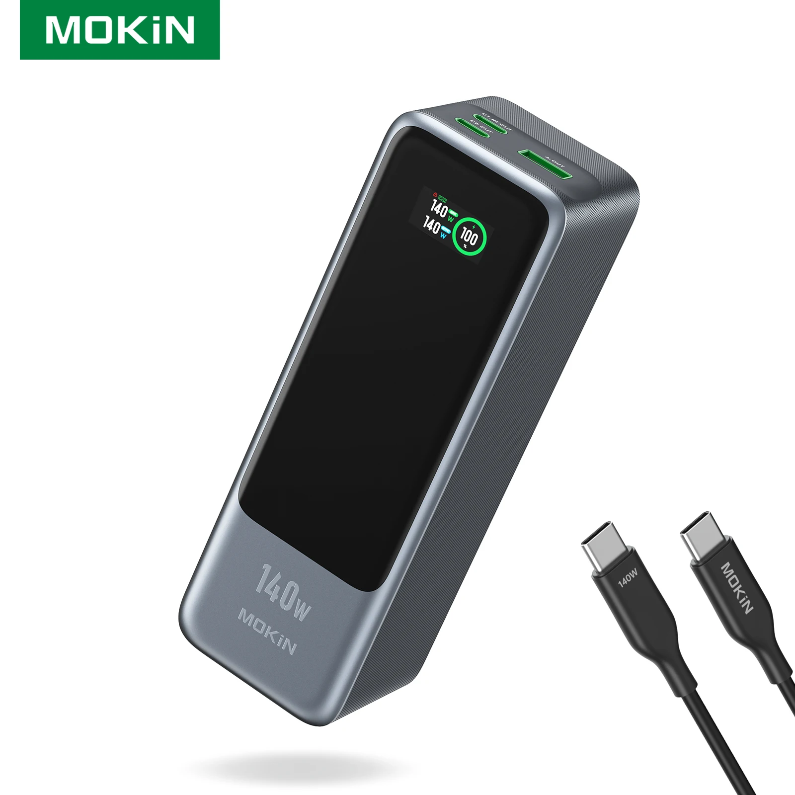 MOKiN 140W Power Bank 2C1A 24000mAh Portable Fast Charging Type C PD Qucik Charge External Battery Charger Pack for iPhone iPad