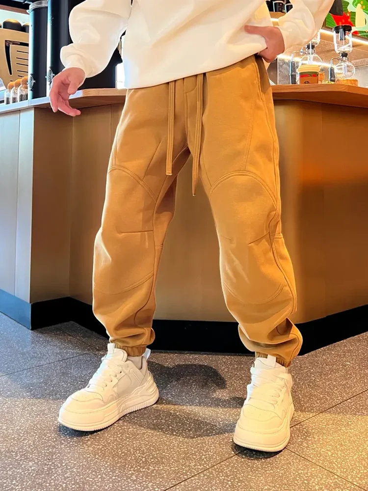 

Мужские зимние утепленные повседневные брюки из флиса, свободные модные джоггеры с манжетами, универсальные, удобные, хлопковые