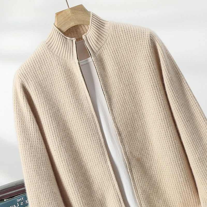 Men's fall and winter new cashmere sweater thickened loose half-height zipper cardigan comfortable casual cashmere sweater