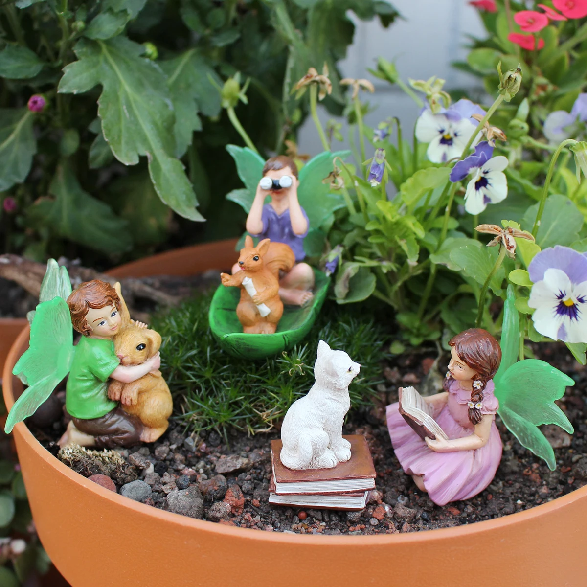 

4PC/Spring Outing Flower Fairy and Animals - Fairy Garden Animal Statue - Garden Courtyard Bonsai Lawn Decoration