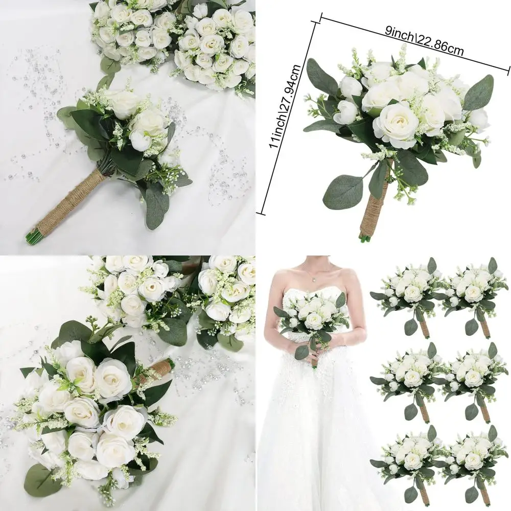 

6-piece Ivory Artificial Flower Bridesmaid Bouquets for Wedding or Party, 7 Inch, Ideal for Ceremony and Dining Table Centerpiec