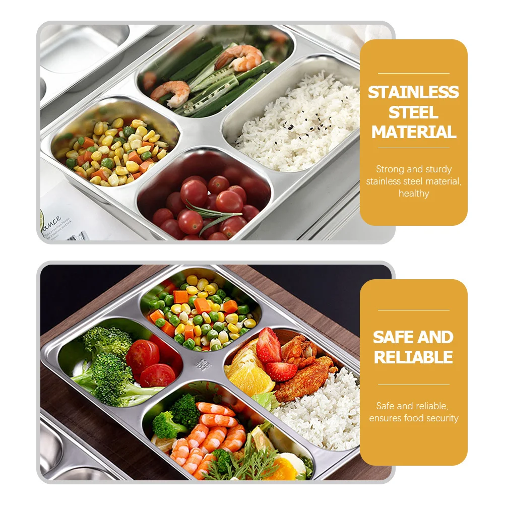 

2Pcs Stainless Steel Divided Food Serving Tray Safe Easy Clean Perfect for Rice Pasta Salads Home Kitchen