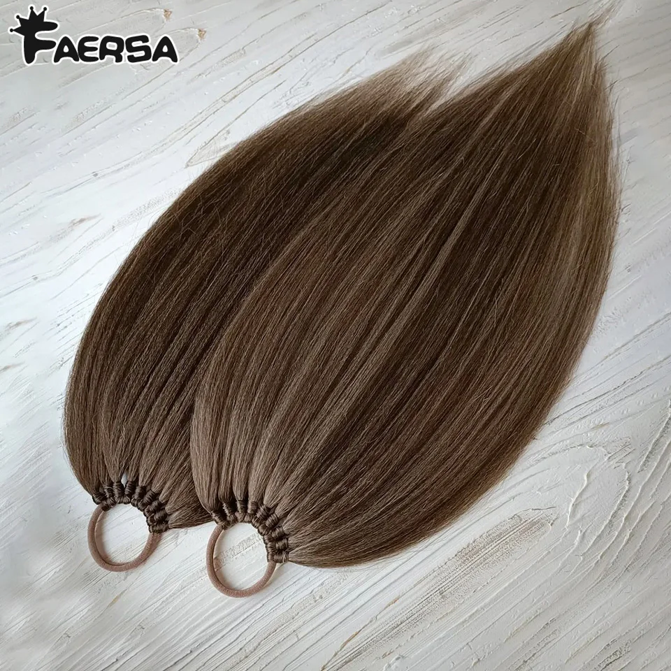 Extensión de cola de caballo larga y recta, extensiones de cabello de cola de caballo de 24 pulgadas, pelo sintético en banda elástica, peluca