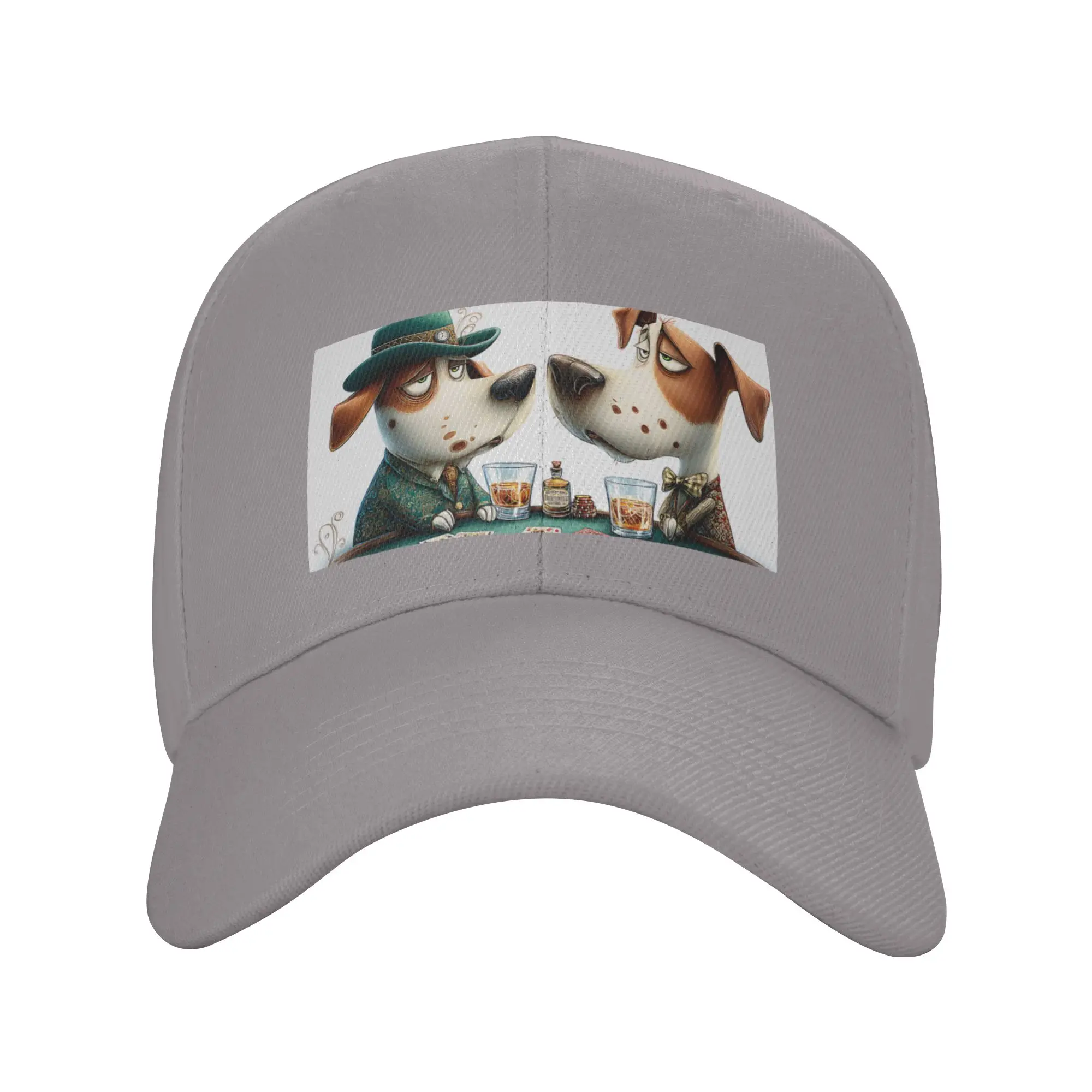 Hot Sale Two Cartoon Dogs Playing Cards with Drinks Baseball Cap  Plain Cap For Women  Street Fashion Cap For Women