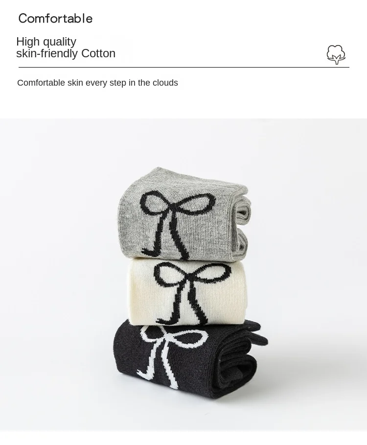 3 Paar kniehohe Slouch-Socken für Mädchen, schwarz, weiß, grau, Schleife, Frühling, stapelbare Strumpfhosen für Kinder von 3–12 Jahren, lässige Schulsocken – Detail 21