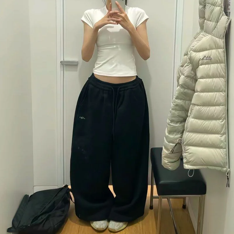 Retro Lazy Style Wide Leg Sweatpants Loose Sporty Floor-Length Trousers Autumn Winter Casual Comfortable Long Pants - view 6