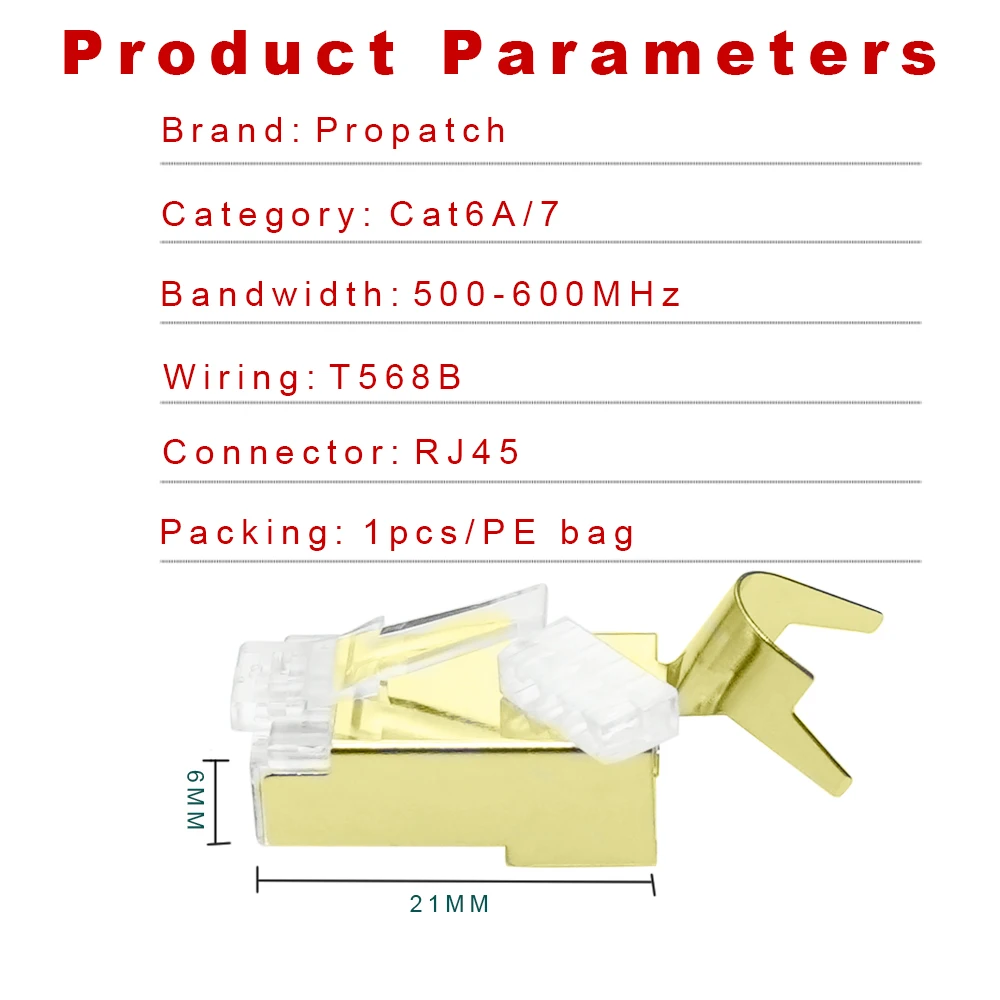 Propatch Cat7 & Cat6A Pass Through connectors 8P8C 50UM Gold Plated Shielded FTP/STP | RJ45 Network Modular Plug - 1.5mm