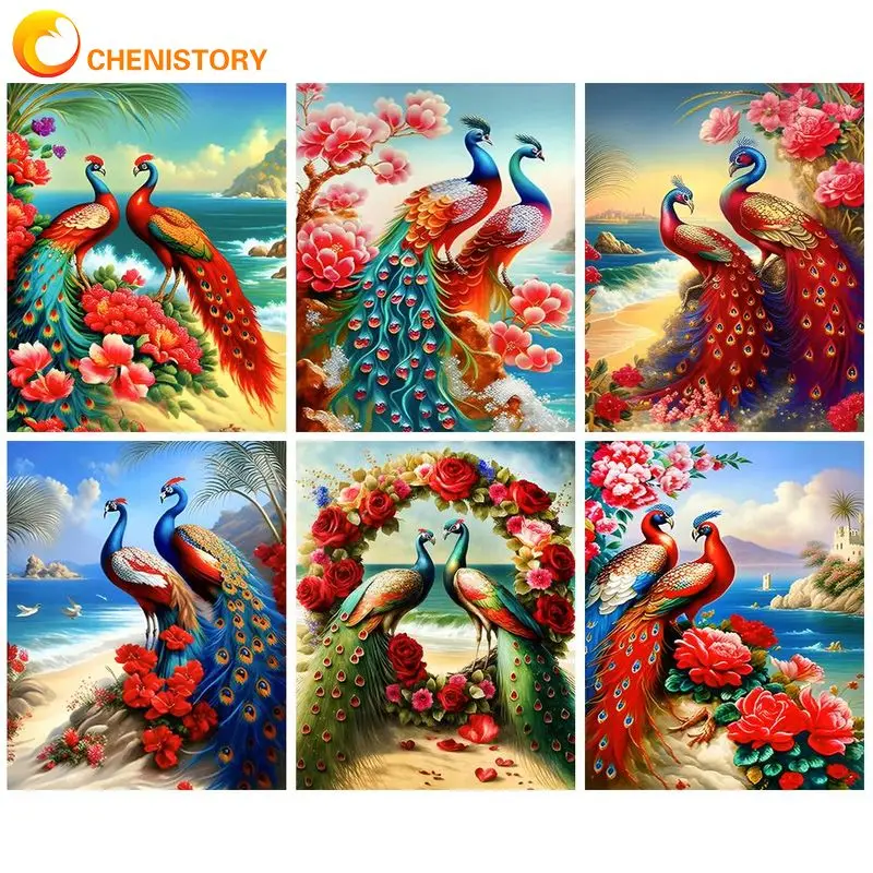 

CHENISTORY Acrylic Painting By Numbers Frame Peacock For Adults Artwork Diy Gift Handicraft Picture Drawing Animal Romance Decor