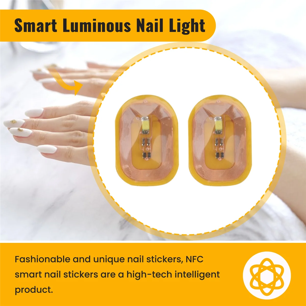 A07I 5 stuks NFC Flash nagelsticker LED blote chip intelligente lichtgevende nagellamp nagelstickerverbetering, wit licht