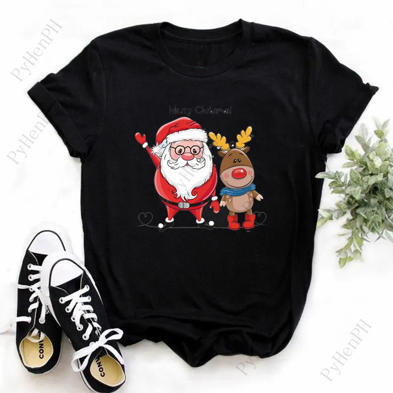 New Black Christmas T-shirt Super Q Santa Claus Santa Deer T-shirt Women Clothes  Harajuku  Tops  Graphic T Shirts