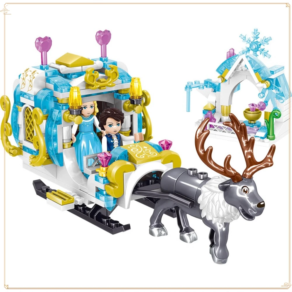 

Windsor Castle Series Royal Elk Sled Princess Carriage Girl Playing House Toys Children Assembling Building Blocks Birthday Gift