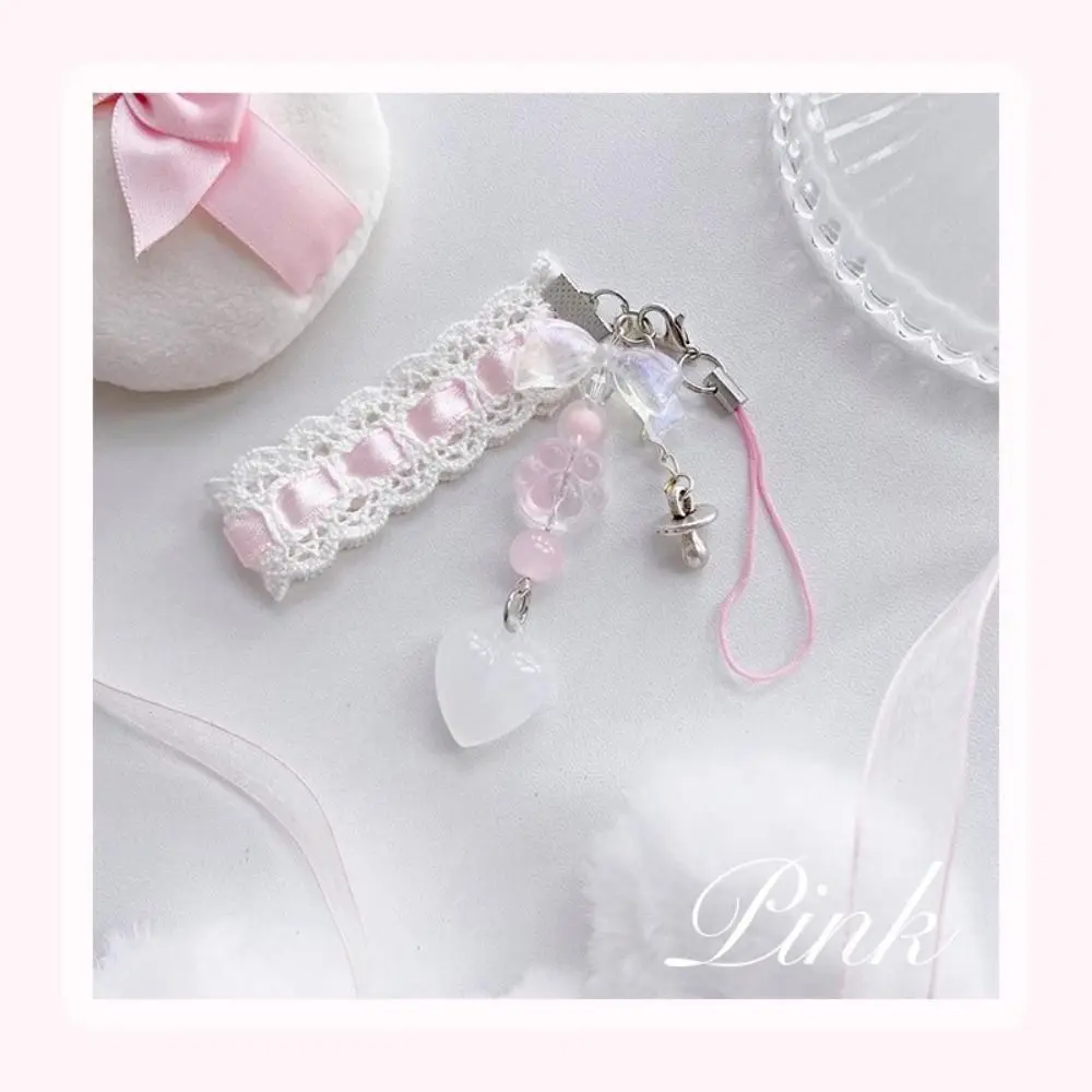جديد الوردي الهاتف سحر قلادة Kawaii Y2K الخوخ سيارة حلقة رئيسية لطيف Bowknot حبة اليدوية الحلو فتاة المفاتيح