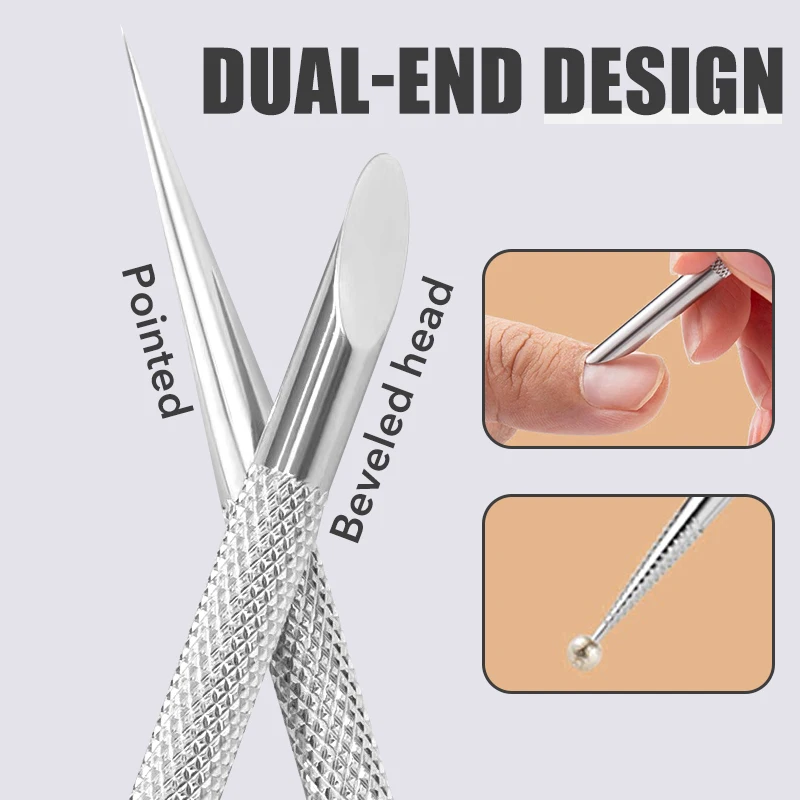 Spingi cuticole in acciaio inossidabile a doppia estremità Manicure per unghie rimuovi bastoncini per Manicure strumenti per Nail Art spingi cuticole per unghie