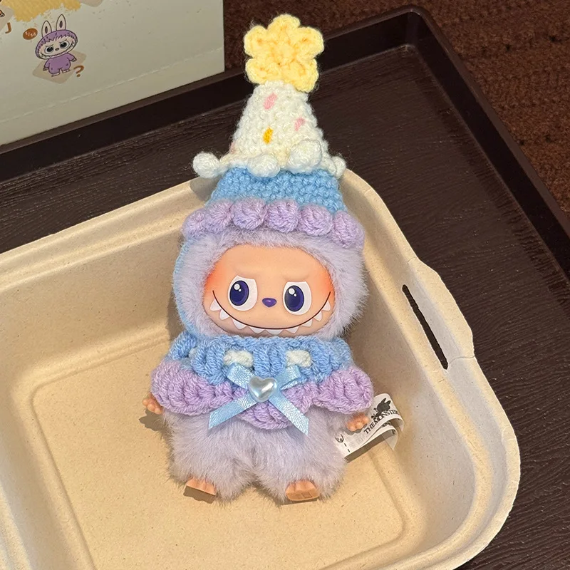 

For 10cm Labubu Doll Cream Ice Cream Knitted Hat Clothing Pendant Labubu Plush Doll 4.0 Diy Design Cute Toys Accessories Gifts
