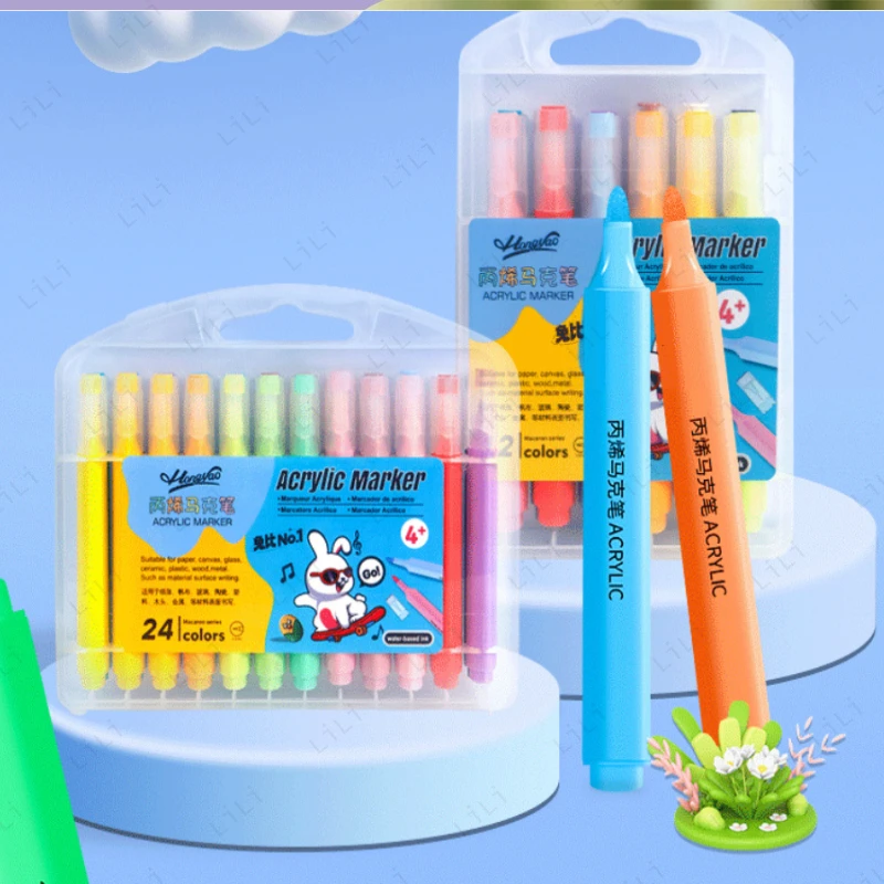 Set Pena Spidol Akrilik Gambar Anak-anak DIY Grafiti Pena Cat Air Hadiah Liburan Alat Tulis Siswa