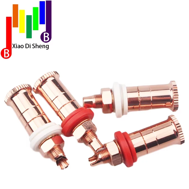 4 pçs alta fidelidade diy real vermelho cobre eletrônico banana plug fêmea soquete alto-falante terminal ligação pós conector amplificador terminal