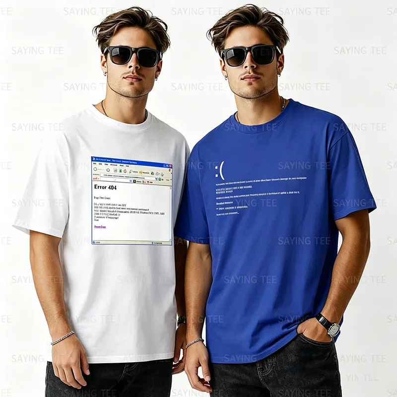 Lustiges Blue Screen of Death Geek Halloween Party Grafik-T-Shirt für Männer, Mode 404-Seiten-Druck, Programmierer Casual T-Shirt aus Baumwolle – Detail 5