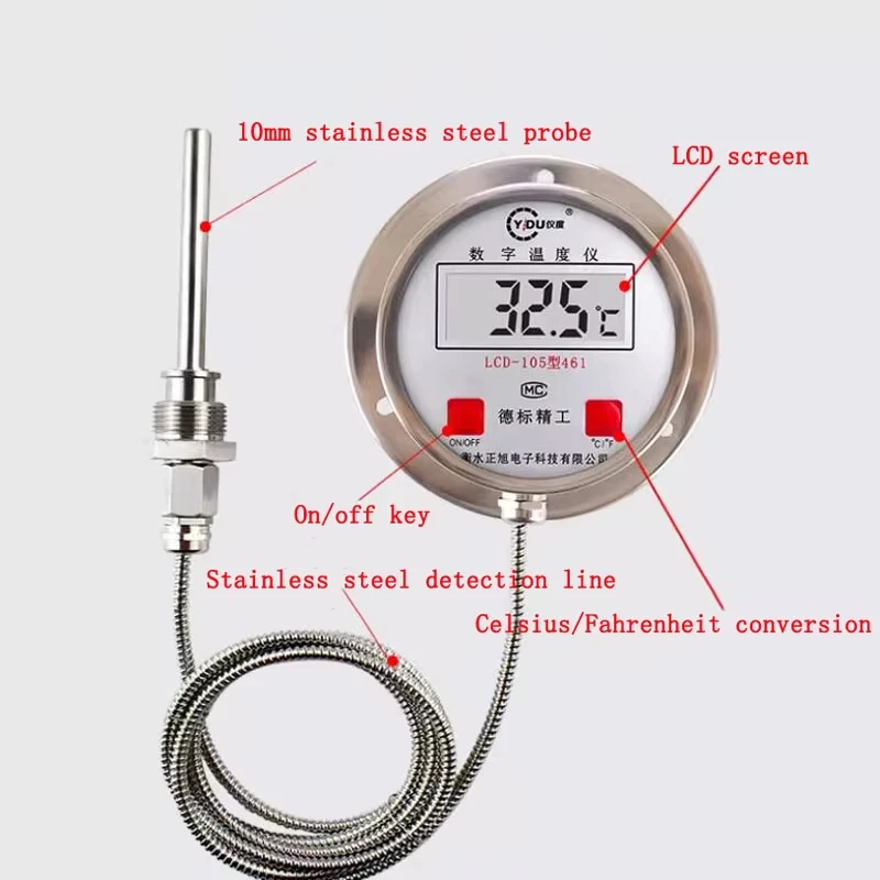 M27 Thread Digital Thermometer Liquid Temp Stainless Steel °C/°F -50°C~200°C